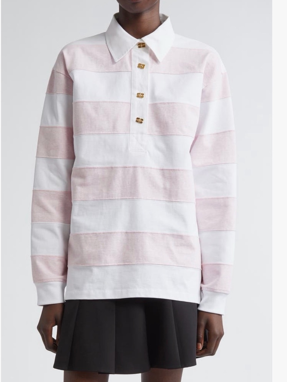 Ganni Pink Stripe Organic Cotton Rugby, size XL